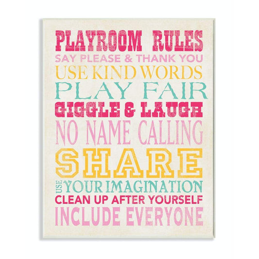 Stupell Home Décor Playroom Rules Typography in Pinks, Yellow and Blue Canvas Wall Art, 16 x 20, Multi-Color