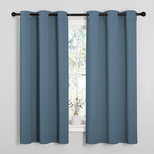 NICETOWN Smoky Blue Blackout Curtains - Thermal Insulated Drapes for Small Windows | 45" Length, 34" Wide, 2 Panels