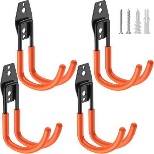 HUPBIPY Heavy Duty Garage Hooks - J Shaped Wall Mounted Storage System for Tools & Ladders | 4 Pack