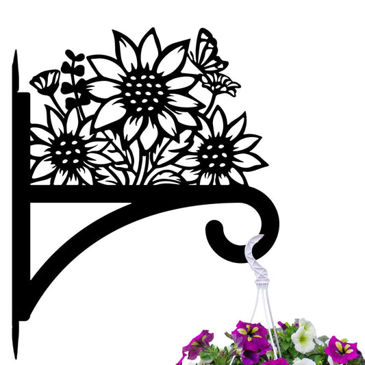 Peacoblue Iron Plant Hangers Hooks for Outdoor Indoor Hanging Plants Flower Fern Pots Lantern Bird Feeder Wind Chimes, 12"x15" Weather Resistant Metal Wall Holder for Porch Garden Farmhouse(Sunflower)