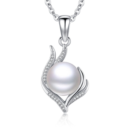 11 mm Flame Pearl Necklace 925 Sterling Silver Jewelry 5A Cubic Zirconia Pendant Necklace Gifts for Mom Women Girlfriend Grandma Lover Her Wedding Birthday Anniversary Engagement Valentine's Day