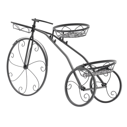 lxrnqcey Bicycle Plant Stand, Three-wheeled Plant Stand, Outdoor Planter, Metal Standing Flower Holder Plant Stands for Patio, Deck, Garden or Lawn
