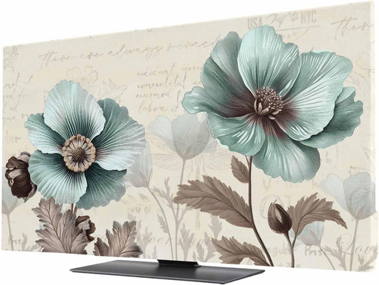 Yukro 85 Inch, 74"x42" Victorian Style Indoor TV Dust Cover, Vintage Blue Flowers Broccoli Elastic TV Dustproof Cover