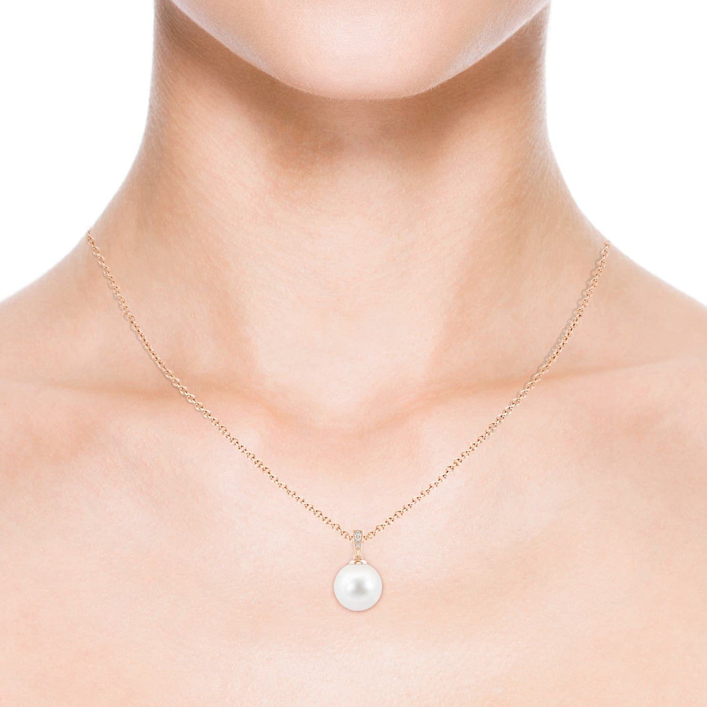 Angara Freshwater Pearl Solitaire Pendant for Women | 10mm Round Freshwater Cultured Pearl Diamond Solitaire Pendant Necklace in Rose Gold | June Birthday, Anniversary, Gemstone Jewelry Gift | AA