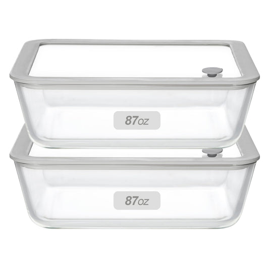 EcoEvo Glass Food Containers with Glass Lid, Microwave Safe Food Storage Container Set, 2 Pack of 87oz, Large Size Airtight Storage Set with Leak Proof Lids, Meal Prep Containers