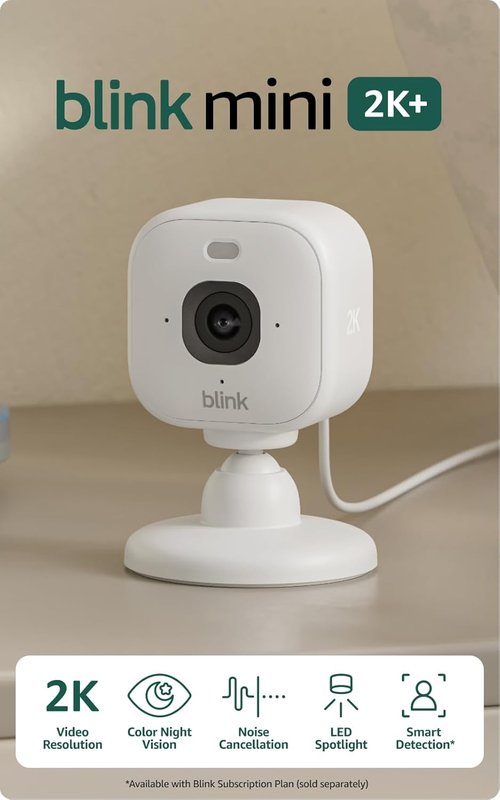 Blink Mini 2K+ Indoor Security Camera - 2K Video Resolution, Night Vision & Motion Detection | Black