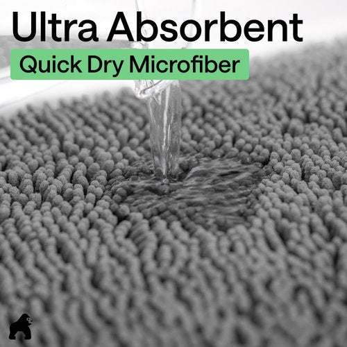 GORILLA GRIP Bath Rug Mat - Thick Soft Absorbent Chenille | Quick Dry Microfiber, 44x26, Grey