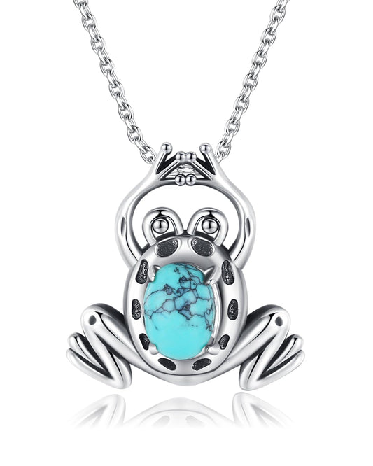 BDL Frog Necklace - Turquoise Jewelry, Sterling Silver Natural Turquoise Cute Pendant Western Jewelry, Gifts for Women, Men or frog lovers, 18"