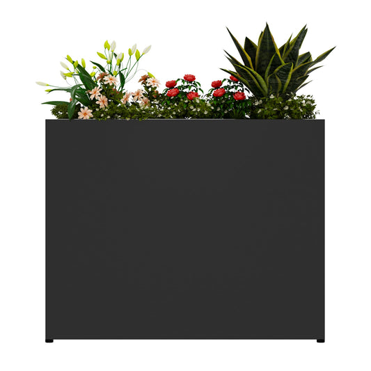 GMTALNBO 38" L x 10" W x 30" H Black Planter Box - Thickened Galvanized Steel with Weather-Resistant Coating, Heavy-Duty Raised Garden Bed for Outdoor Plants, Easy Assembly & Adjustable Feet