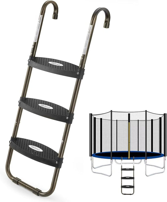 HBTower Trampoline Ladder, 3-Step Trampoline Steps with Horizontal Wide Steps, Skid-Proof Steps Universal Hook, UV Treated Steel, 220Lbs Capacity Trampoline Stairs Accessories for Kids/Children