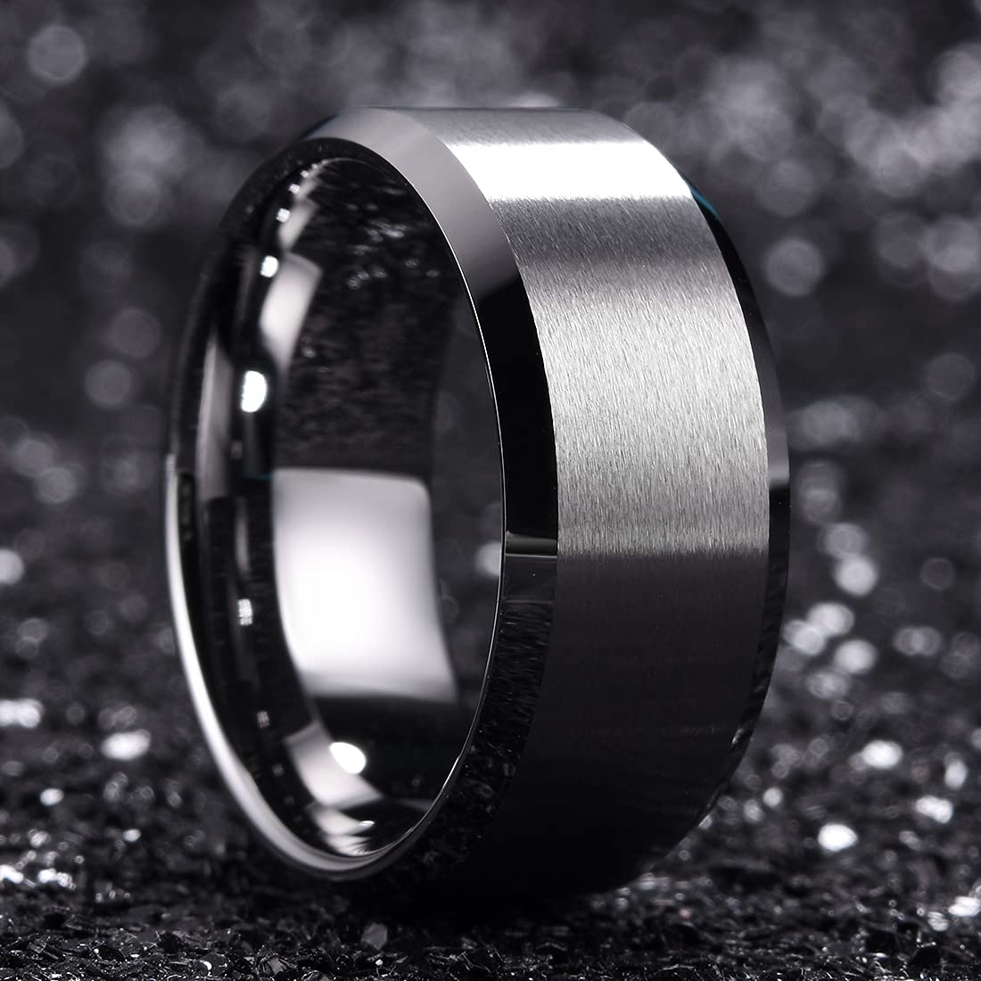 King Will 10mm Silver Men's Wedding Ring - Brushed Matte Finish, Beveled Polished Edge, Comfort Fit Size 10
