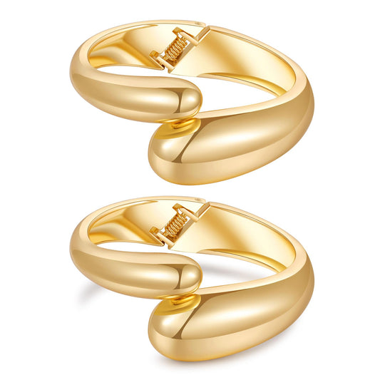 AYWFCBF Chunky Bangle Bracelets for Women | Trendy Hinged Cuff Open Wide Chunky Gold Bracelet Stack | Arm Cuff Jewelry for Women | 2-Pack Bangles