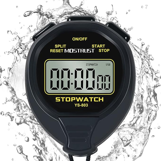 Digital Simple Stopwatch, 1/30 Lap Basic Stopwatch, No Bells, No Clock, No Alarm, Silent, Child Friendly, ON/Off for Swimming Coaches Kids