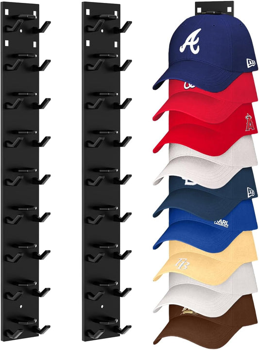 Skiennix Hat Organizer - Strong Adhesive Wall Rack for 18 Baseball Caps | Multi-Layer Storage - Black