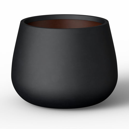 Kante 18.1" Dia Round Concrete Planter, Curva Style Garden Pot with Drainage Hole for Indoor & Outdoor Plants, Ideal for Tree, Flowers, Shrubs, Black Finish with Painted Interior