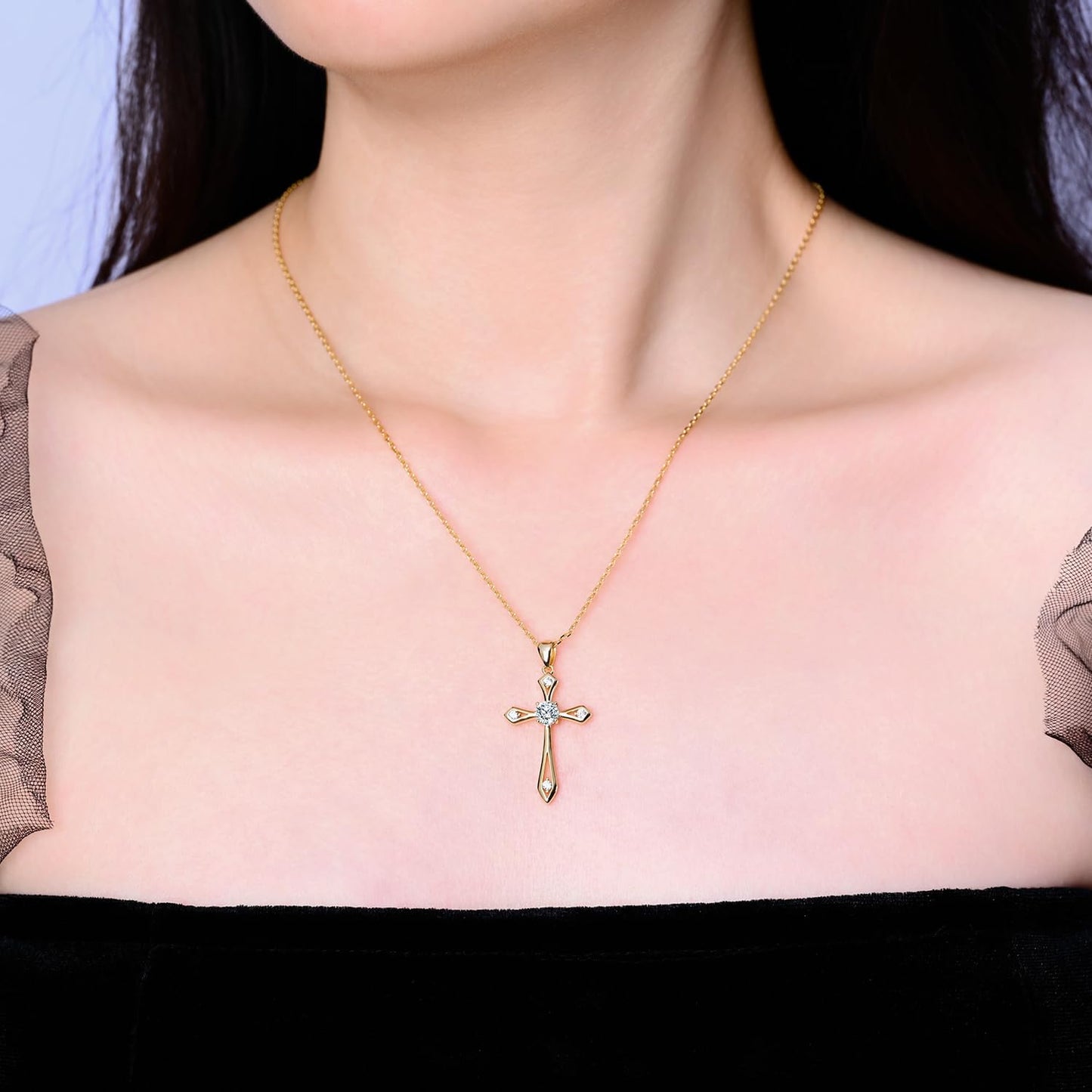 14K Solid Gold Plated Cross Necklace for Women,925 Sterling Silver Ladies Faith Cross Birthstone Pendant Christian Religious Confirmation Baptism Everyday Jewelry Anniversary Birthday Gifts for Her