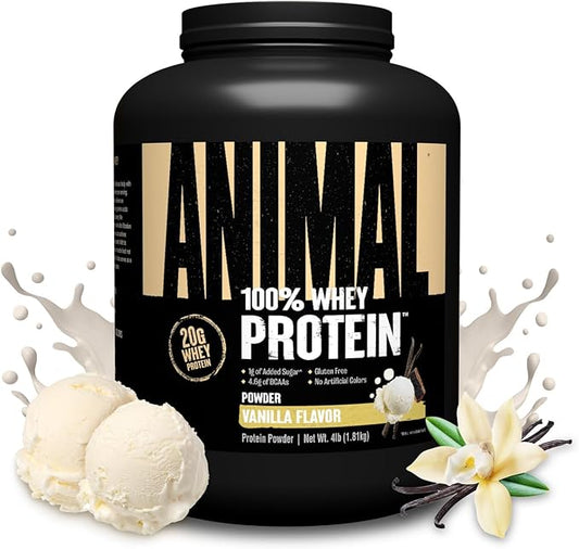 Animal 100% Whey Protein Powder ??Whey Blend for Pre Workout or Post Workout, Recovery, or an Anytime Low Sugar Protein Boost Meal Replacement with BCAA Branched Chain Amino Acids ??Vanilla, 4 lb