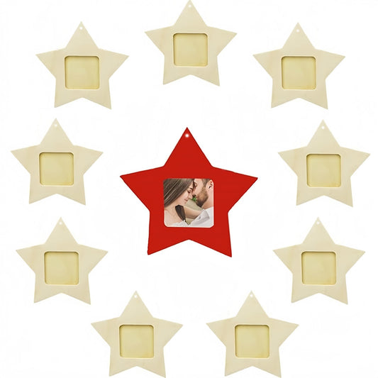 10Pcs Unfinished Wood Picture Frames Star Photo Frame Ornaments Mini Hanging Picture Frames for Crafts, DIY, Home Decoration
