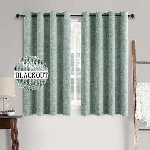 MIULEE Blackout Curtains - 100% Thermal Insulated Linen Texture - Seafoam Green - 52x54 Inch (2 Panels)