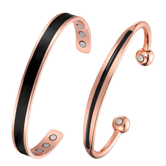BioMag 2Pcs Copper Bracelets for Women Men, 99.9% Pure Copper Magnetic Bracelet Cuff Bangle with 8Pcs Magnets, Adjustable Jewelry Gifts