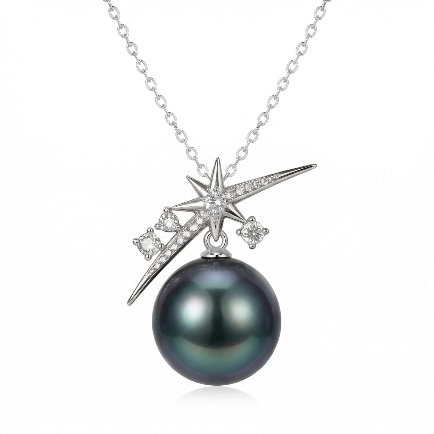S925 Silver 9-10MM Black Pearl Necklace for Her, Tahitian Black Pearl-Moissanite Pendant,Gift for Birthday Anniversary Valentine's Jewelry-Wife Mom Girlfriend Mother's Day, Gifts for Mom