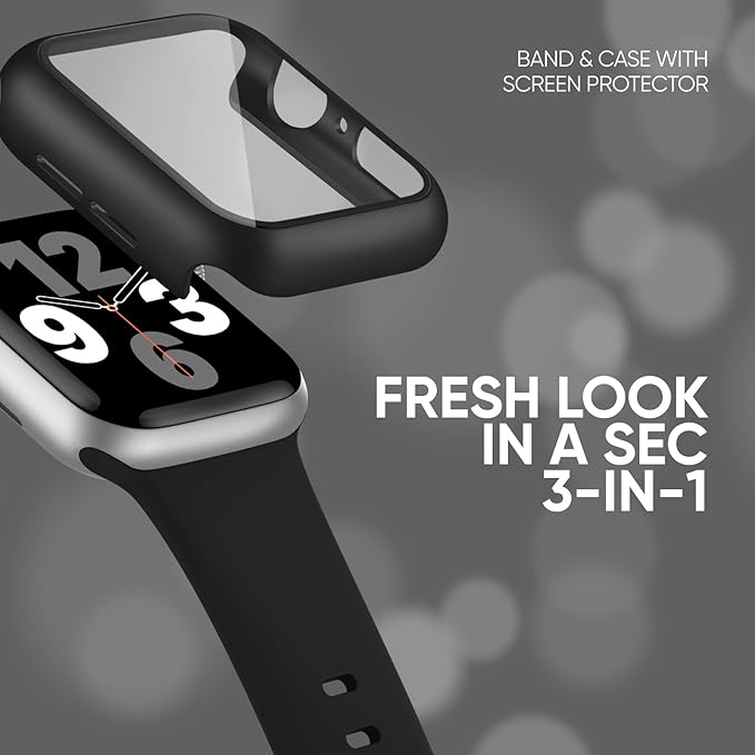 Compatible for Apple Watch Series 11 10 Band 46mm and Case with Screen Protector, Soft Silicone Sport Strap Bands and Protective Cover with Tempered Glass for iWatch Series 11 10