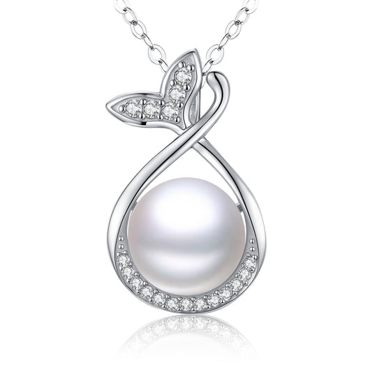 13 mm Fishtail Pearl Necklace 925 Sterling Silver Jewelry 5A Cubic Zirconia Pendant Necklace Gifts for Mom Women Girlfriend Grandma Lover Her Wedding Birthday Anniversary Engagement Valentine's Day