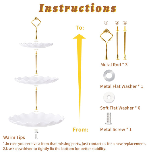 BACUTHY 3 Tier Cupcake Stand Holder, Plastic Cup Cake Stand Towel with Tiered Serving Tray for Cupcakes, Donuts, Fruits and More, White (White)