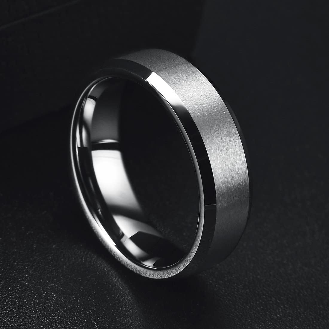 King Will 6mm Men's Silver Wedding Ring - Brushed Matte Surface, Beveled Polished Edge, Comfort Fit Size9.5