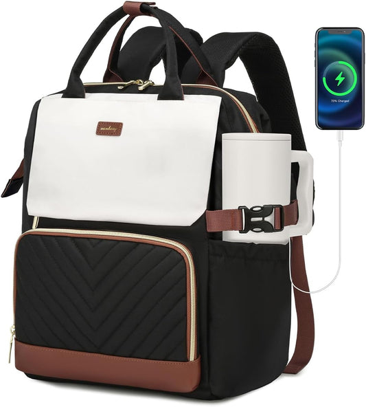 Backpack, Pack Bookbag for Women Laptop Teacher Nurse Work Computer Bags with Cup Holder & USB Charger for Travel