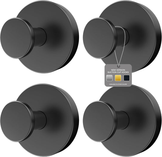 Ninth Five Heavy Duty Shower Suction Cup Hooks - Removable Bathroom Wall Hooks for Towels & Robes | 4 Pack, Black