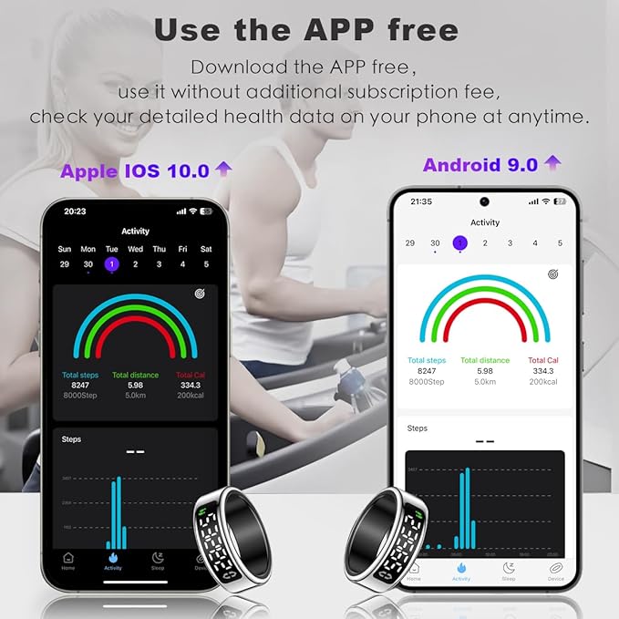 Smart Health Ring with Screen,for Women Men Fitness Tracker with Heart Rate, Blood Oxygen, HRV, Sleep Monitoring, Step Counting, IP68 for iPhone and Android, No Subscription Fee (Gold, 12#)