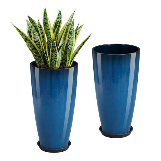 QCQHDU 21 inch Tall Planters for Outdoor & Indoor Plants, Set of 2 Large Outdoor Planters with Drainage Hole for Front Porch, Patio, Garden, Home Decor, Blue