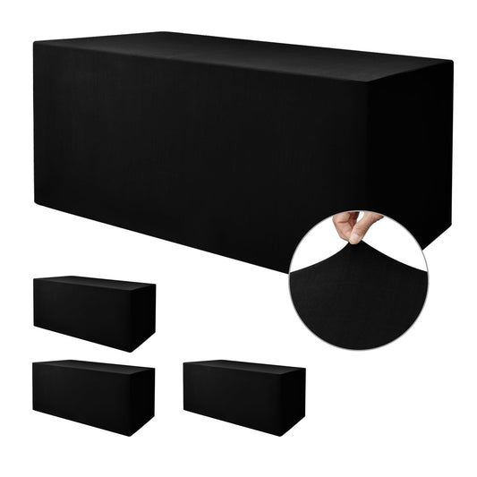 Nasitos Black Fitted Table Covers for 8 Foot Tables - 96 x 30 Inch - 4 Pack Stretch Spandex Rectangle Table Clothes, Fabric Tablecloths for Folding Table, Parties, Trade Show, Birthday