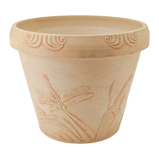 PSW Pot Collection Dragonfly Planter Pot for Indoor and Outdoor Plants and Gardens, 12.5' by 10, Beige