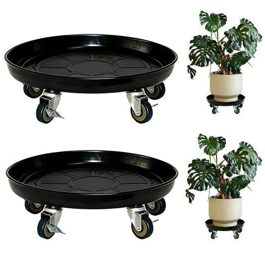 SIAMO 16" Heavy Duty Plant Caddy (430lbs Capacity)-Lockable Non-Scratch Swivel Casters Rolling Plant Stand Saucer for Large Ceramic Planters & Heavy Trees Indoor & Outdoor,2-Pack,Black