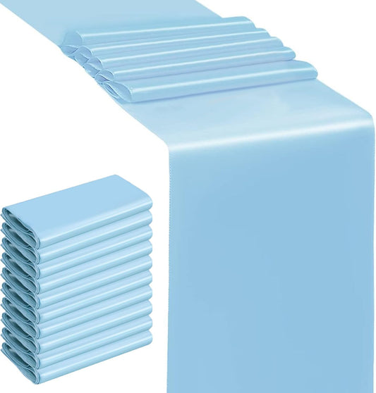 Skiennix Baby Blue Satin Table Runner - 12 x 108 Inches for Weddings, Parties & Events