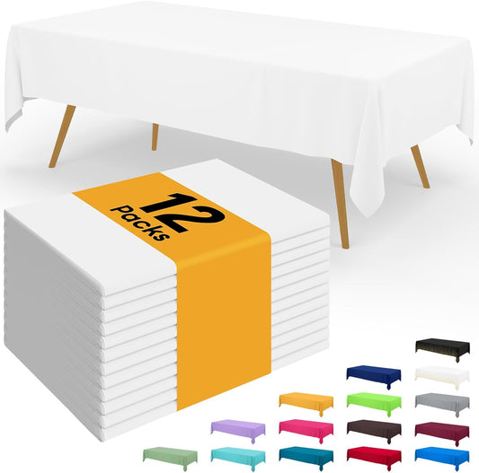 Smiry Disposable Table Cloth - Waterproof 54 x 108 Inch Rectangle Tablecovers | 12 Pack, Sturdy & Leakproof, White