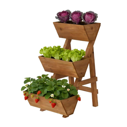 Dawnyard 3-Tiers Wooden Raised Garden Bed Planter Box Flower Pots Vertical Garden Planter Wood Plant Stand for Vegetables Flowers Herbs for Patio, Balcony, Freestanding (Brown S)