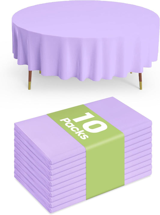 Pureegg Disposable Plastic Tablecloths - 84'' Round, Light Purple, Leakproof & Sturdy | 10 Pack for Easter Parties