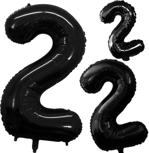GOER Black Foil Number 2 Balloons - Giant Birthday Party Decorations | 3 Pack (42", 32", 16")