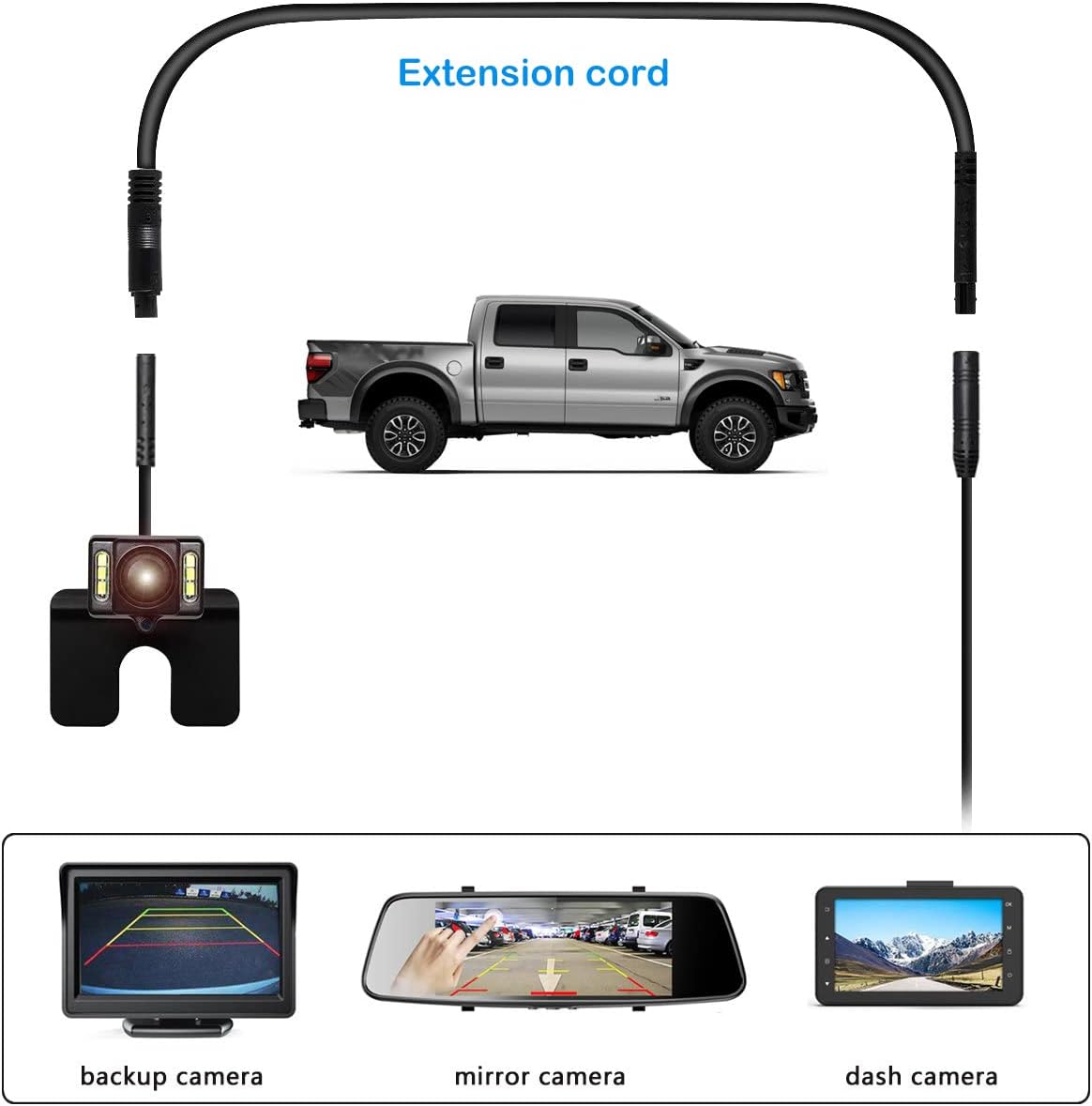 YQMAJIM 4 16.5Ft (4-pin 16.5ft) Pin Dash Cam Rear View Backup Camera Reverse Car Recorder Cable Extension Cord