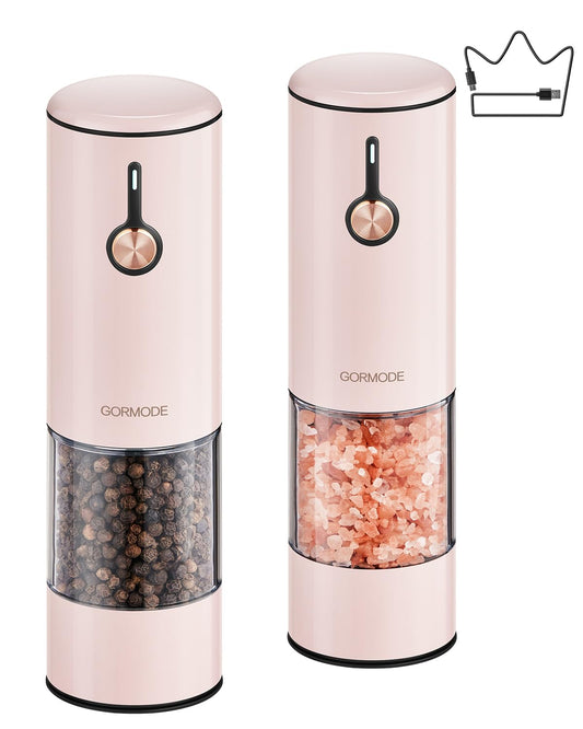 Electric Pepper Grinder and Salt Mill Set - Large Capacity USB Rechargeable Automatic Grinder with Dual LED Lights, One-Handed Operation & Slide Cover - Brushed Stainless Steel