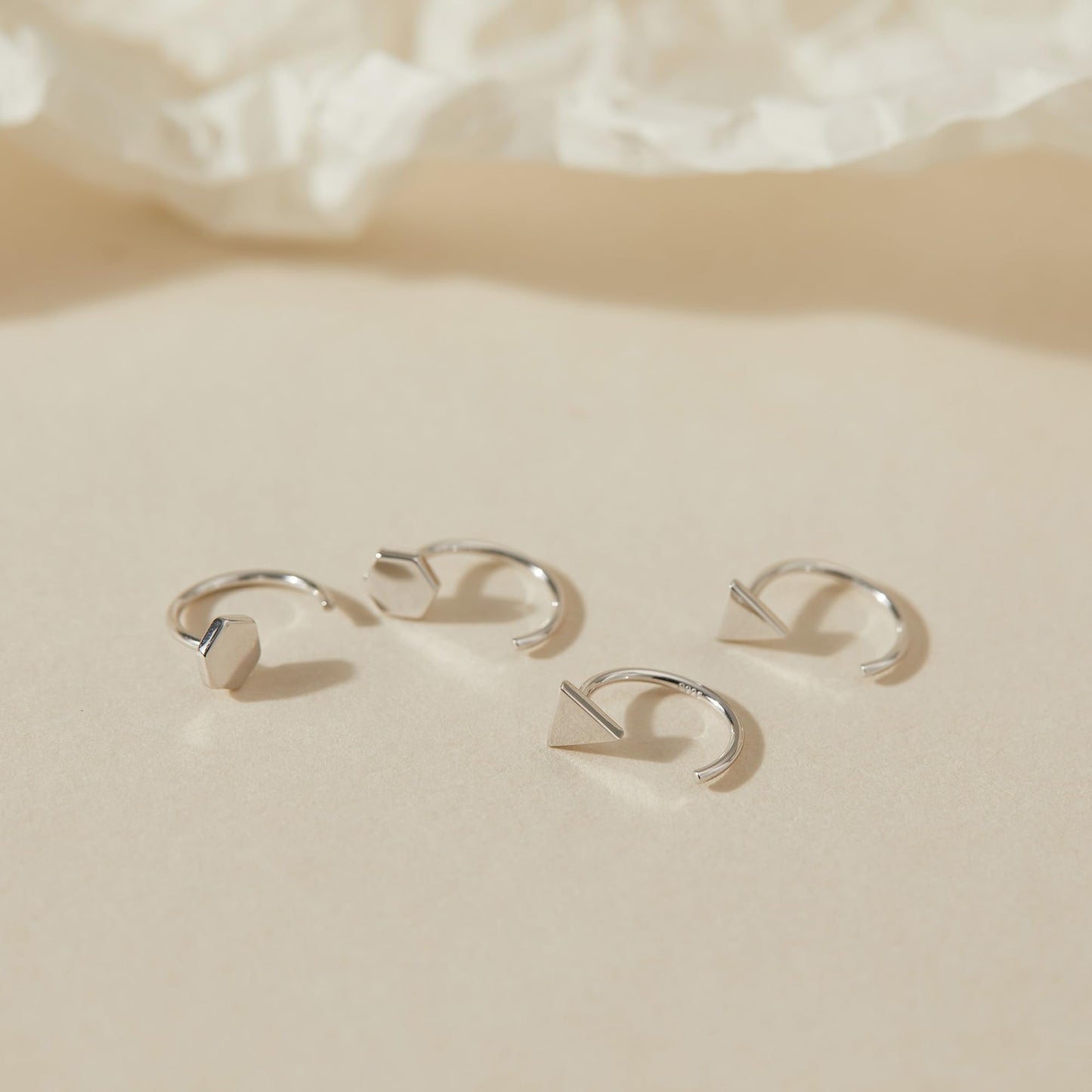 925 Sterling Silver Huggie Earrings - Triangle Dot Half Hoop for Women - Open Little Huggy Earrings - 2 Pairs