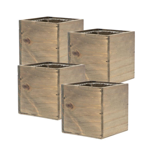 Wooden Planter Box, Rustic Barn Wood with Plastic Liner l Garden Decor l Restaurant and Wedding Decorations l Wedding Bouquets, Table Centerpiece (5x5 Set of 4, Natural)