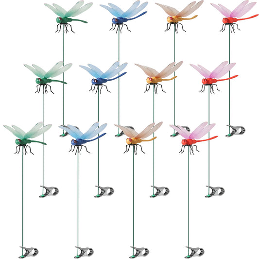 12 Pack Dragonfly Clip,Fake Dragonflies, Humming Bird Stakes Fake, Plastics Dragonfly for Garden Stakes Decor Yard Ornaments for Hat,Deer and Horse,Fly Scare Devices for Indoor Outdoor (12pack)