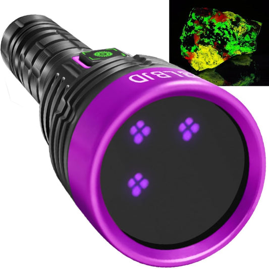 LBJD Blacklight UV Flashlight, Tri-Core 365nm Woods lamp, High Power Rechargeable Black Light with Filter - Detector for Pet Urine & Leak, Searching Rocks/Scorpion, Resin Curing, Yooperlite