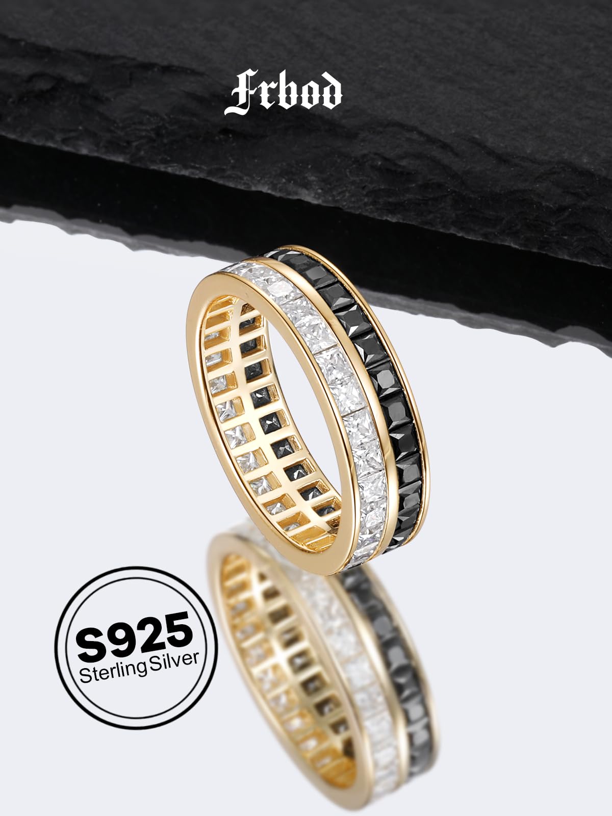 Frbod Black Moissanite Ring Diamond Eternity Bands Sterling Silver Wedding Jewelries Bezel Moissanite Rings for Women Size 5
