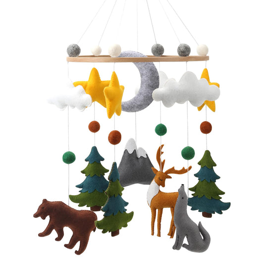Flora & Ivy Woodland Mobile for Crib - A Gender Neutral Woodland Crib Mobile with Stars Trees Clouds and Animals for a Forest or Hunting Theme, Green sage