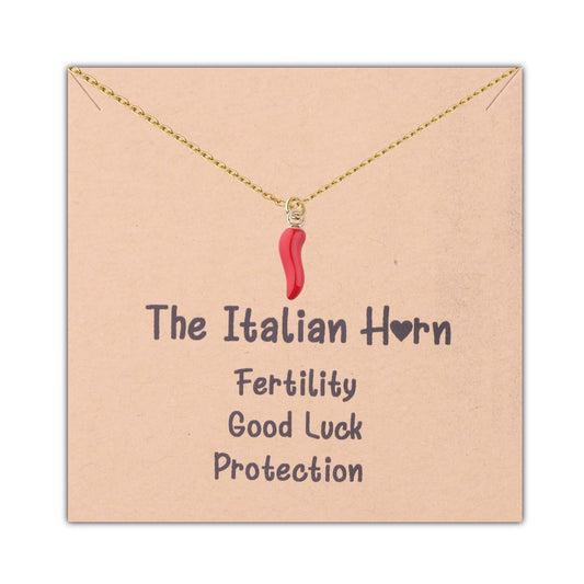 BLEOUK Italian Horns Necklace Charm Red Horns Italy Gift Italian Protection Jewelry (The ItalianHorn Card NE)